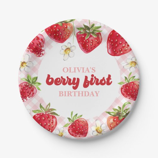 Aardbei Berry First Birthday Papieren Bordje (Voorkant)