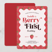 Aardbei Berry First Birthday Party Kaart (Voorkant / Achterkant)