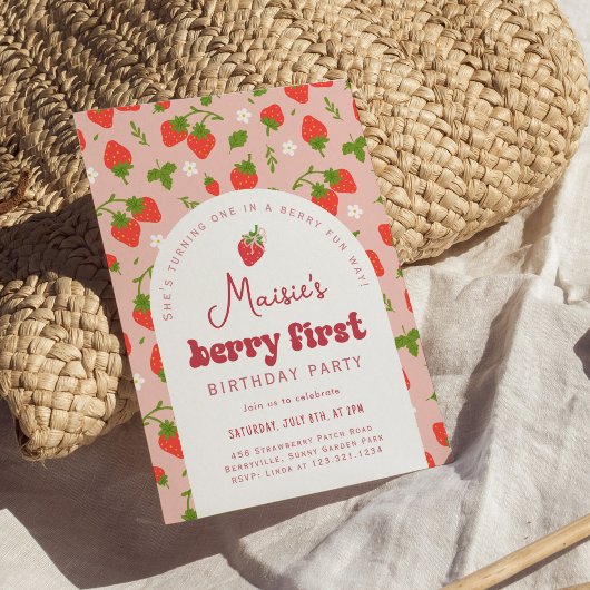 Aardbei Berry First Birthday Party Kaart