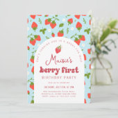 Aardbei Berry First Birthday Party Kaart (Staand voorkant)