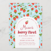 Aardbei Berry First Birthday Party Kaart (Voorkant / Achterkant)