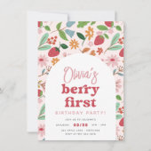 Aardbei Berry First Birthday Party Kaart (Voorkant)