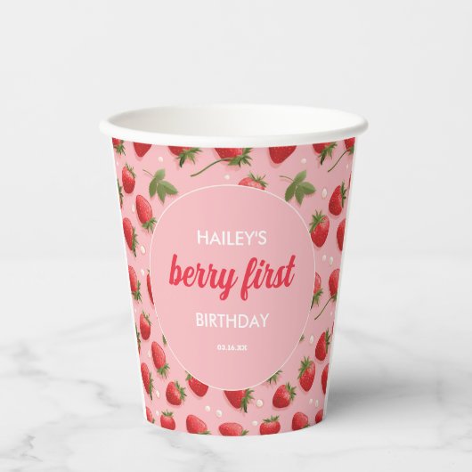 Aardbei Berry First Birthday Party Papieren Bekers (Voorkant)