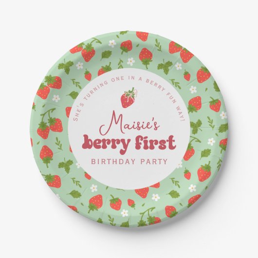 Aardbei Berry First Birthday Party Papieren Bordje (Voorkant)