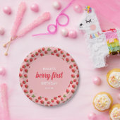 Aardbei Berry First Birthday Party Papieren Bordje (Feest)