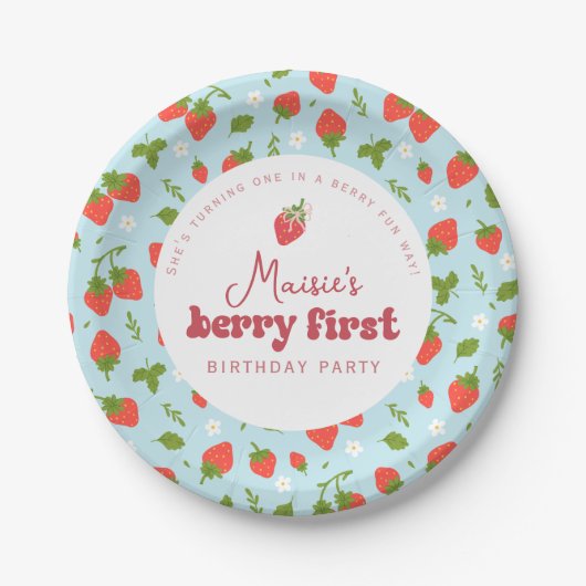 Aardbei Berry First Birthday Party Papieren Bordje (Voorkant)