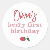 Aardbei Berry First Birthday Party Ronde Sticker (Voorkant)