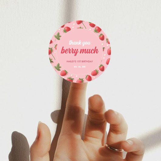Aardbei Berry First Birthday Party Ronde Sticker