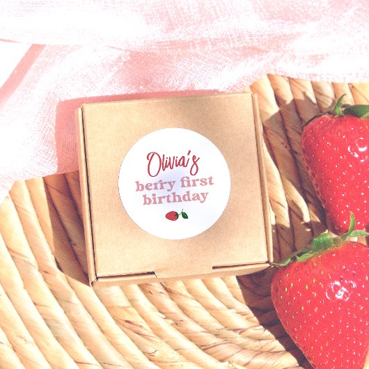 Aardbei Berry First Birthday Party Ronde Sticker