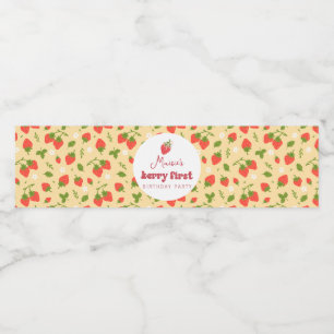 Aardbei Berry First Birthday Party Waterfles Etiket