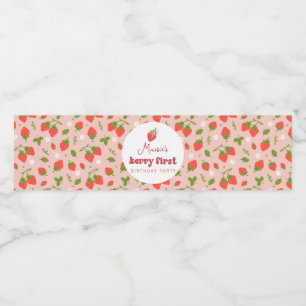 Aardbei Berry First Birthday Party Waterfles Etiket