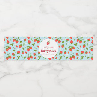 Aardbei Berry First Birthday Party Waterfles Etiket