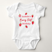 Aardbei Berry First Birthday Red en Roze Romper (Voorkant)