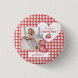 Aardbei Berry First Birthday Ronde Button 3,2 Cm