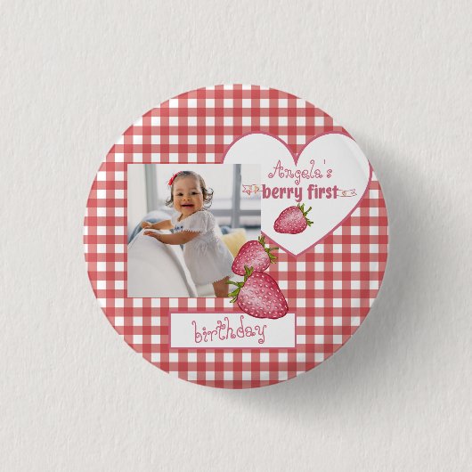 Aardbei Berry First Birthday Ronde Button 3,2 Cm (Voorkant)