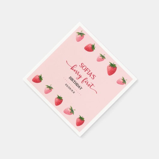 Aardbei Berry First Birthday Servet (Hoek)