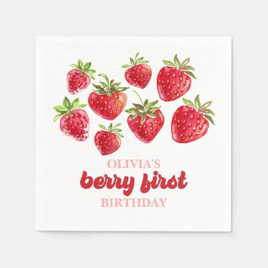 Aardbei Berry First Birthday Servet (Voorkant)