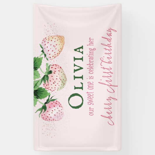 Aardbei Berry First Birthday Spandoek (Verticaal)