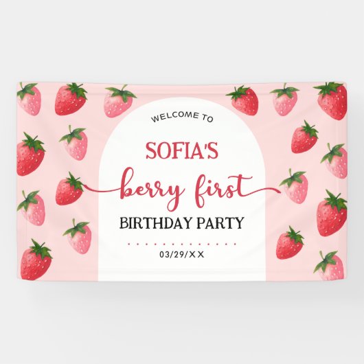 Aardbei Berry First Birthday Spandoek (Horizontaal)