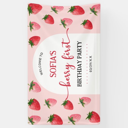 Aardbei Berry First Birthday Spandoek (Verticaal)