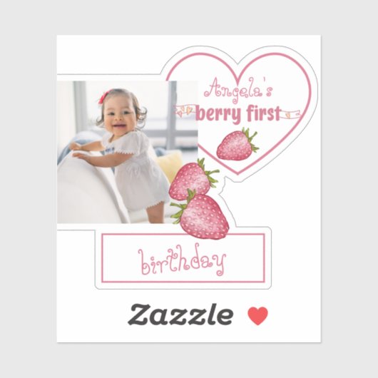 Aardbei Berry First Birthday Sticker (Vel)