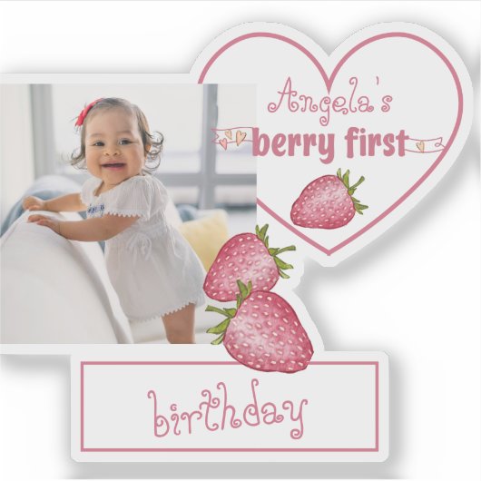 Aardbei Berry First Birthday Sticker (Voorkant)