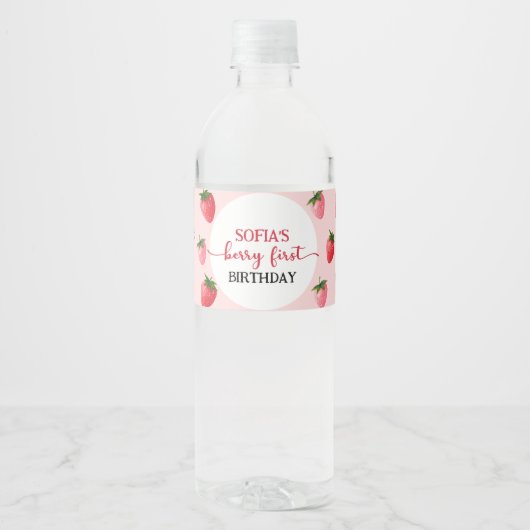 Aardbei Berry First Birthday Waterfles Etiket (Voorkant)