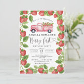 Aardbei Berry First Girl 1e verjaardag Kaart (Staand voorkant)