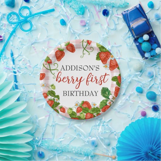 Aardbei Berry First Girl 1e verjaardag Papieren Bordje (Feest)