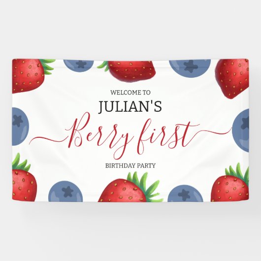 Aardbei Berry First Girl 1e verjaardag Spandoek (Horizontaal)