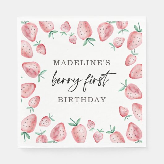 Aardbei Berry First Girl 1ste verjaardag Napkins Servet (Voorkant)