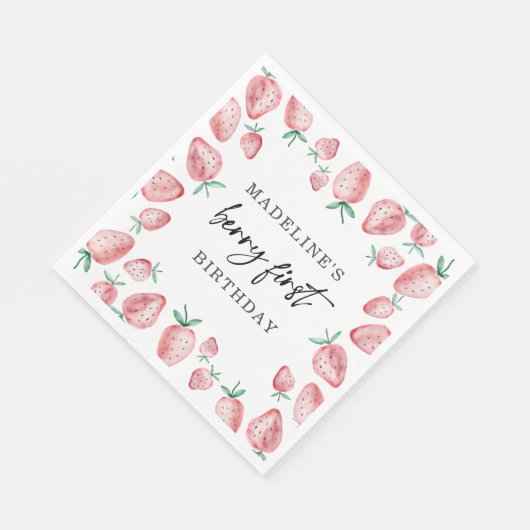 Aardbei Berry First Girl 1ste verjaardag Napkins Servet (Hoek)