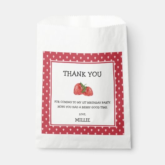 Aardbei Berry Sweet 1e verjaardag Favor Ba Bedankzakje (Voorkant)