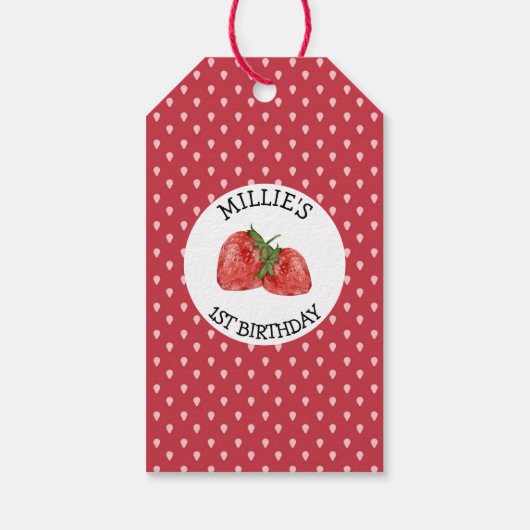 Aardbei Berry Sweet 1st Birthday Party Cadeaulabel (Achterkant)