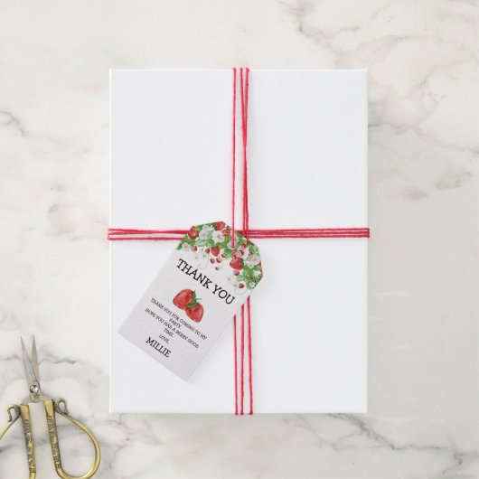 Aardbei Berry Sweet 1st Birthday Party Cadeaulabel (Met Touw)