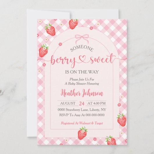 Aardbei Berry Sweet Baby Girl Baby shower Kaart (Voorkant)