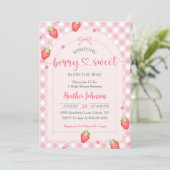 Aardbei Berry Sweet Baby Girl Baby shower Kaart (Staand voorkant)