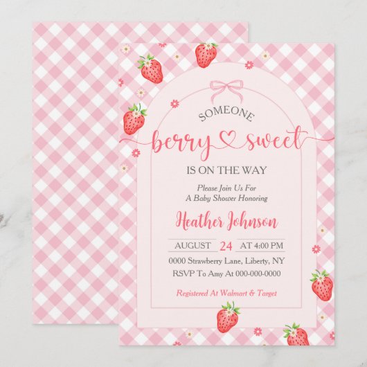 Aardbei Berry Sweet Baby Girl Baby shower Kaart (Voorkant / Achterkant)