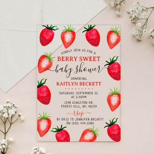 Aardbei Berry Sweet Baby shower Acryl Uitnodigingen