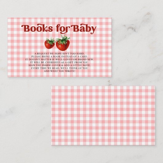 Aardbei Berry Sweet Baby shower Book Request Reque Informatiekaartje (Voorkant / Achterkant)
