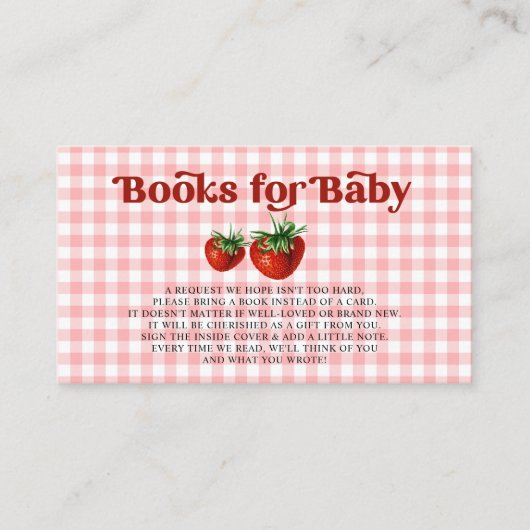 Aardbei Berry Sweet Baby shower Book Request Reque Informatiekaartje (Voorkant)
