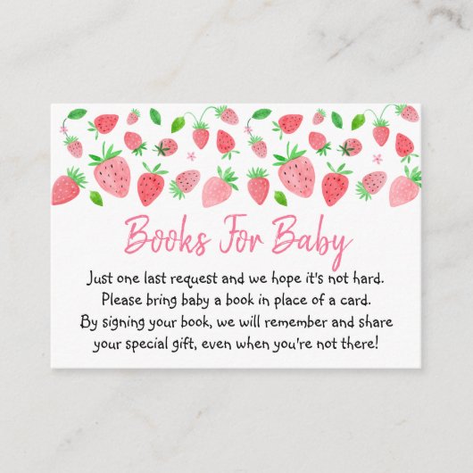Aardbei Berry Sweet Baby shower Book Request Reque Informatiekaartje (Voorkant)