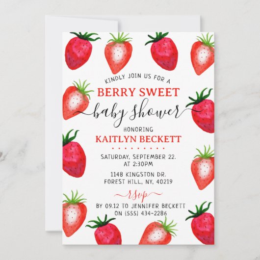 Aardbei Berry Sweet Baby shower Kaart (Voorkant)