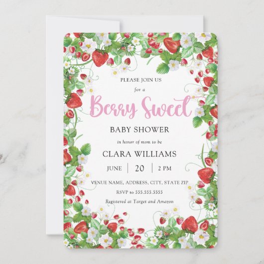Aardbei Berry Sweet Baby shower Kaart (Voorkant)