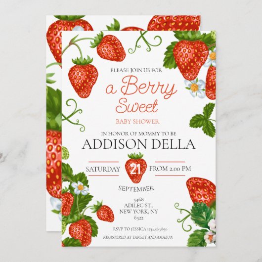 Aardbei Berry Sweet Baby shower Kaart (Voorkant / Achterkant)