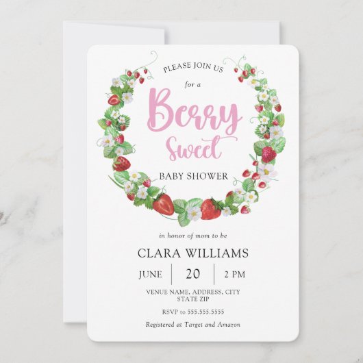 Aardbei Berry Sweet Baby shower Kaart (Voorkant)