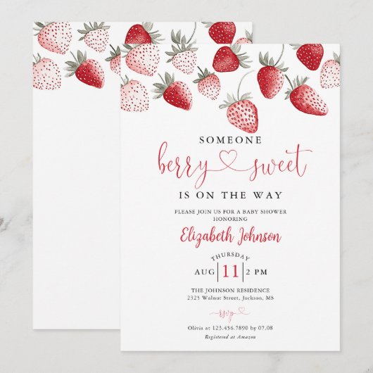 Aardbei Berry Sweet Baby shower Kaart (Voorkant / Achterkant)
