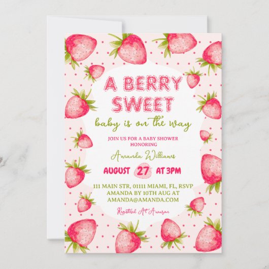 Aardbei Berry Sweet Baby shower Kaart (Voorkant)
