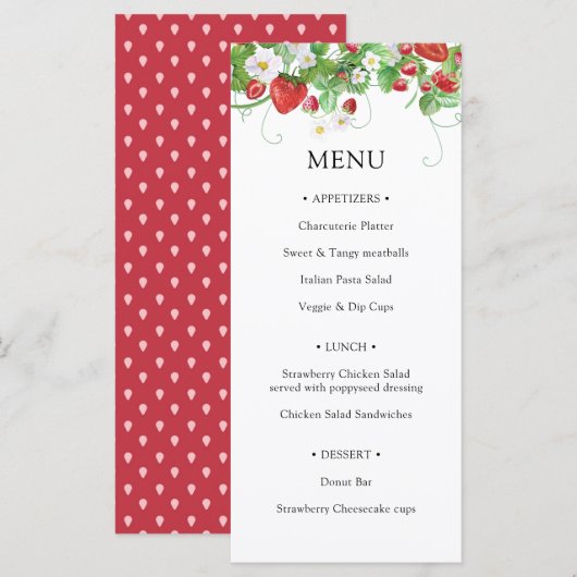 Aardbei Berry Sweet Baby shower Menu (Voorkant / Achterkant)