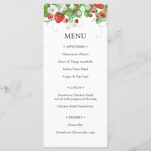 Aardbei Berry Sweet Baby shower Menu (Voorkant)